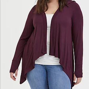 Torrid Size 1 Wine Drape Front Cardigan Super Soft Knit with Hood!